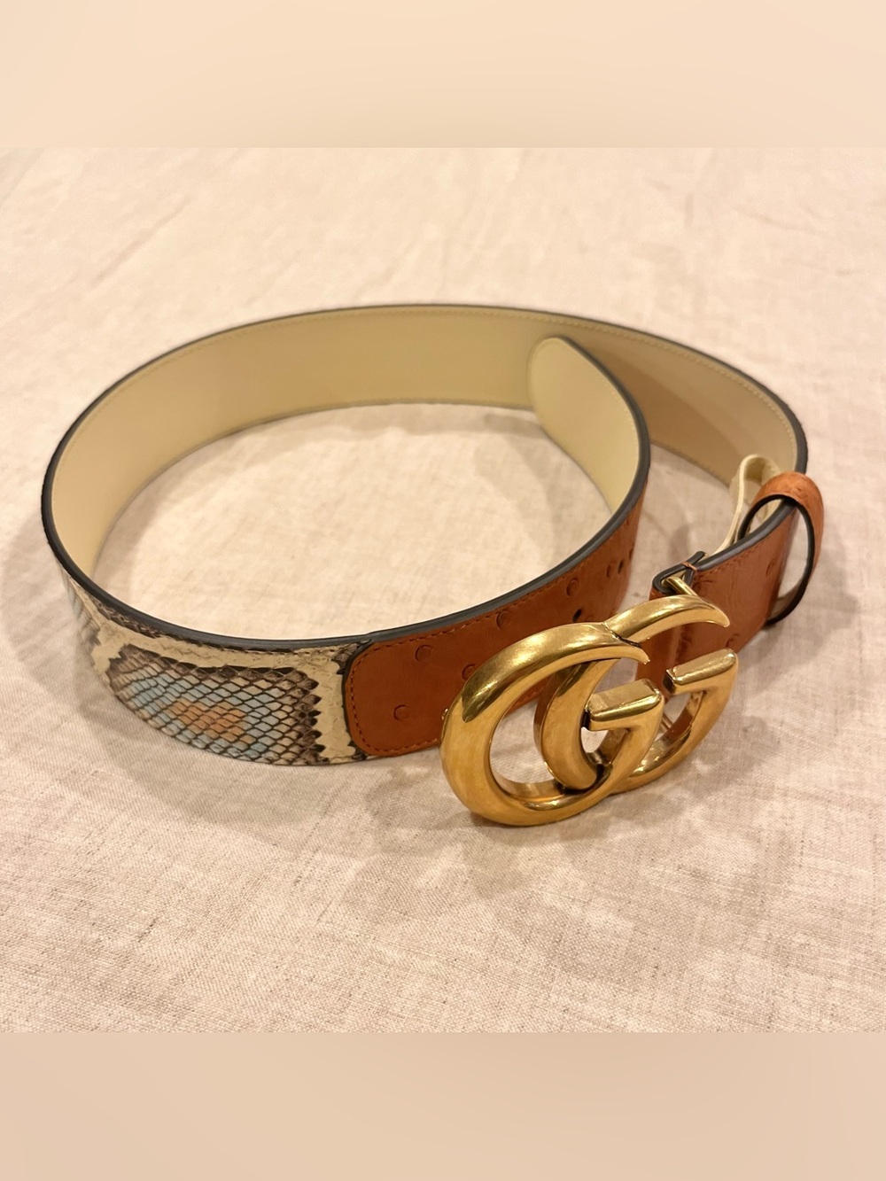 Gucci $2400 Exotic Ostrich/Python GG Marmont Belt, Size 70, 400593 - Picture 5 of 15